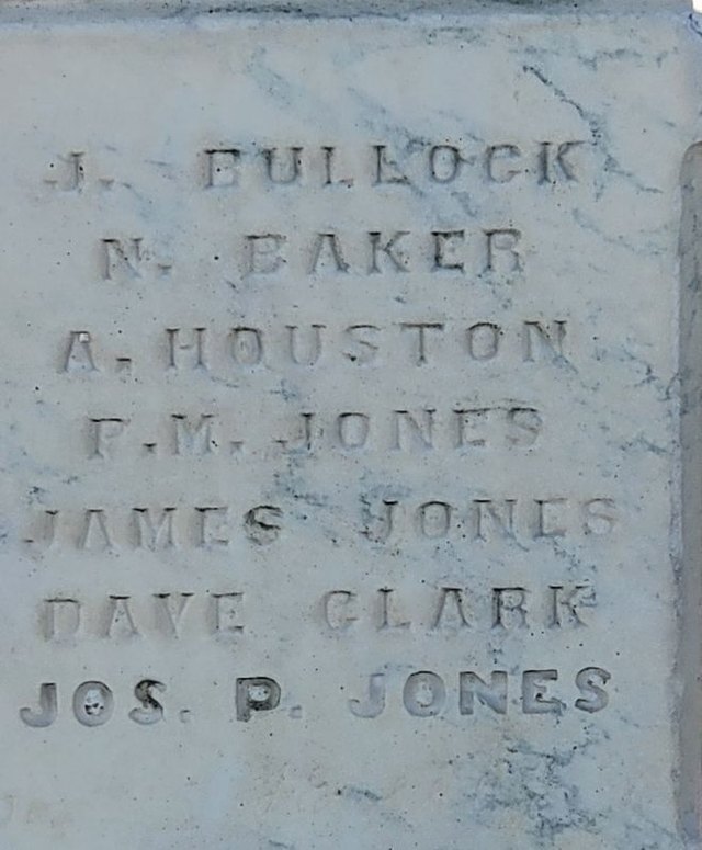 The monument side listing more of the dead, from J. Bullock to Jos. P. Jones