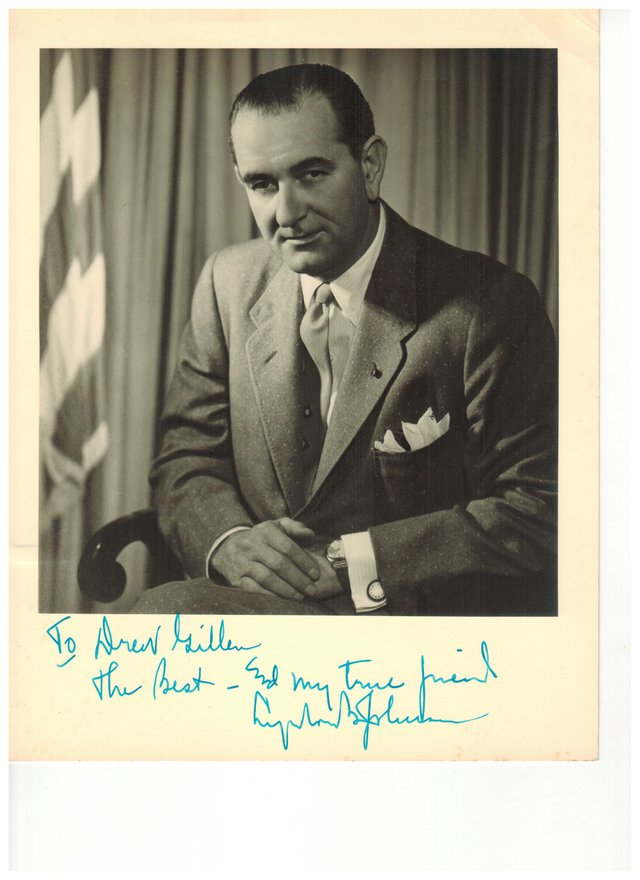 A signed portrait of Lyndon B. Johnson, inscribed: To Drew Gillen, the Best, and my true friend, Lyndon B. Johnson